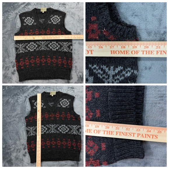 Gaeltarra Vintage Wool Sweater Vest Mens 38 Grey Red Fair Isle Made in Ireland - Picture 6 of 7